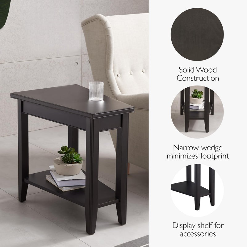 Leick Home Slate End Table, Solid Wood, Narrow Wedge Shape, Slate Tile Insets, Bottom Display Shelf, Easy-Assembly, Rustic Oak, 23.5 in. L x 17 in. W x 24 in. H, 10056 - Image 5